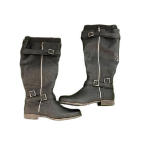 JustFab Kadijah Flat Boots Black Sweater Cuff Size 10 Women's